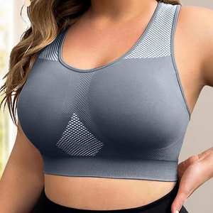 Sujetador deportivo de yoga talla grande L 3XL para mujer, sin costuras, con efecto push-up, chaleco de fitness con cuello en U de color contrastante, fácil de poner y quitar. - Product Image 4