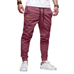 <b>Men's</b> Burgundy Cargo Jogger Pants Casual Lightweight <b>Trousers</b> With Side Pockets Elastic <b>Cuffed</b> Hem - Product Image 1