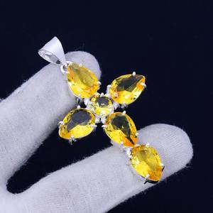 Pendentif croix en pierre de citrine, argent sterling 925, bijoux bohèmes faits à la main, collier en pierre naturelle, vente en gros - Product Image 5