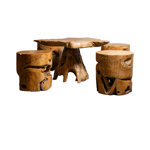 ARTERRA Luxury Rustic Teak Root Coffee <b>Table</b> <b>Set</b> Natural Wood <b>Stools</b> Handcrafted Living Room Furniture for Home Hotels Villas - Product Image 1