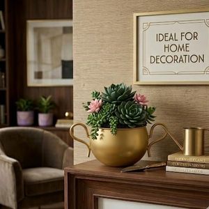 Maceta de Metal Dorado con Asas Decorativas, Maceta de Lujo para Plantas de Interior para Decoración del Hogar - Product Image 6