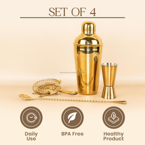 Shaker à cocktails plaqué or 750 ml en acier inoxydable, ensemble de bar 4 pièces, kit de barware pour bar à domicile et cadeaux - Product Image 5