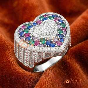 925 Sterling Silver Heart Moissanite <b>Ring</b> for Men Hip Hop Iced Out Multicolor Gemstone Luxury <b>Statement</b> <b>Ring</b> - Product Image 2