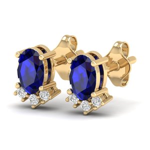 Pendientes REYES con Zafiro Azul de Corte Ovalado de 0.72Ct, con Cierre de Rosca, en Oro Amarillo de 14K, Diamante Creado en Laboratorio, Joyería Fina - Product Image 3