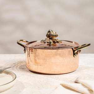 Casserole en cuivre vintage faite à la main avec couvercle et poignées en laiton, ustensile de cuisine traditionnel pour la maison, l'hôtel et le restaurant - Product Image 1