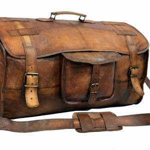 Genuine Leather and <b>Canvas</b> Duffel <b>Bag</b> Premium Travel Weekender Sports Gym Carrying <b>Bag</b> Large Capacity Durable Unisex Travel - Product Image 2