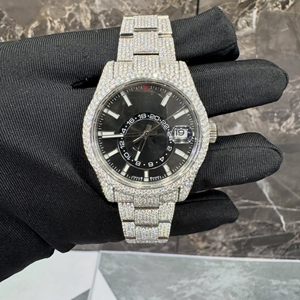 Montre Moissanite Incolore Sertie de Diamants, Cadran Noir avec Index, Mouvement Automatique, Style Hip Hop, Cadeau pour Père - Product Image 1