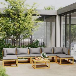 Ensemble de salon de patio en bois d'acacia massif 8 pièces avec coussins ensembles de jardin - Product Image 1