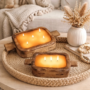 Plateau porte-bougie rustique en bois fait main à plusieurs mèches – Idéal pour la maison et la décoration, parfait pour les fêtes de Noël, la décoration hivernale - Product Image 1