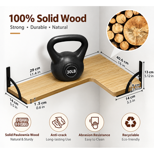 Étagères d'angle murales à 4 niveaux en bois avec supports en fer, design minimaliste pour le rangement dans le salon - Product Image 5
