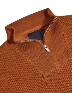 Pull classique en maille côtelée pour homme avec demi-fermeture éclair, chaud, couleur rouille, pour automne/hiver, ODM/OEM - Product Image 4