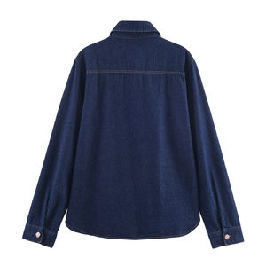 Blue Color Turn Collar <b>Button</b> Long Sleeve Breathable Quick Dry Summer High Street Flare Pants Casual <b>Jeans</b> Denim Tops Blouse - Product Image 2