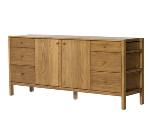 Aparador Moderno Minimalista de Madera de Teca Sólida con Acabado Natural, Mueble de Almacenamiento con Cajones y Puerta Doble - Product Image 5