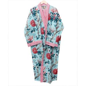 Kimono Largo Floral para Mujer, Cuello en V, Manga Larga, 100% Algodón Tejido, Suave, de Secado Rápido, Transpirable, Ropa Casual, Rayas Rojas - Product Image 4