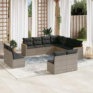 Grey PE Rattan Garden <b>Sofa</b> <b>Set</b> Powder Coated Steel Outdoor Furniture Contemporary Design - Product Image 1