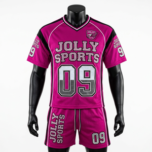 Mens Football Uniform <b>Set</b> 160 GSM Polyester Mesh Pink Black Side Panel Stitching Embroidery Custom Logo men short <b>set</b> for men's - Product Image 1