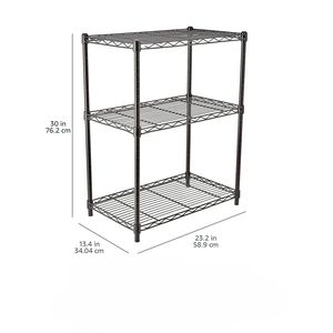 Basics Adjustable 3 <b>Shelf</b> Metal Rack | Heavy Duty Steel Storage <b>Shelf</b> Black Coated <b>Chrome</b> Finish - Product Image 4