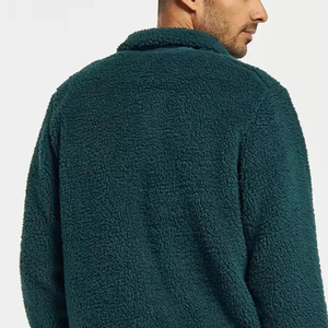 Veste en polaire sherpa vert foncé pour homme, fermeture éclair, col rabattable, manteau d'hiver décontracté - Product Image 6
