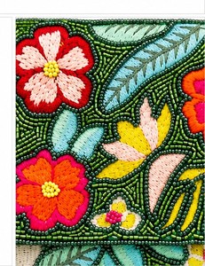 Women Bohemian Beaded Clutch Embroidered Floral Pattern Party Wedding Handbag Flap Closure Green Multicolor - Product Image 6