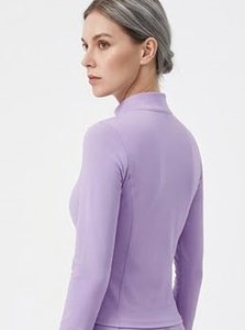 Women Yoga Training Compression Jacket Stand Collar Long Sleeve Slim Fit Gym Workout Wear Plain Dyed Letter Design - Product Image 4