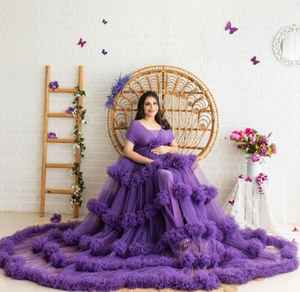 Vestido de Maternidad Largo de Tul Morado Sólido para Sesión de Fotos, Vestido de Maternidad para Fotografía de Embarazo, Talla Grande - Product Image 1