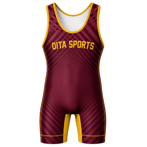 Traje de Lucha Sublimado en Color Borgoña y Amarillo para Hombre, Uniforme Deportivo de Poliéster para Competencia de Lucha - Product Image 2