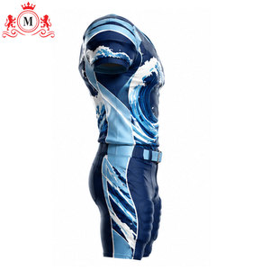 Uniforme de football américain pour homme, design ondulé par sublimation, polyester bleu respirant, jersey et pantalon sans couture par fusion par détection de pointes - Product Image 6