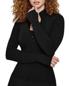 Chaqueta de yoga ligera y transpirable de secado rápido para mujer, con cremallera completa, top corto, orificios para los pulgares, cuello alto, ajuste ceñido, para correr, gimnasio y entrenamiento. - Product Image 4