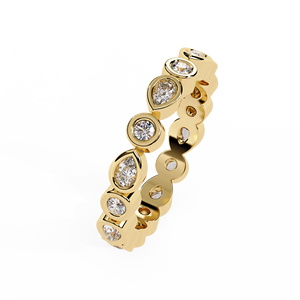 Trendy Alternating Eternity Band Stackable Wedding Ring 14K <b>Solid</b> Gold Round & Pear Cut Lab Grown Diamond For Women Fine Jewelry - Product Image 3