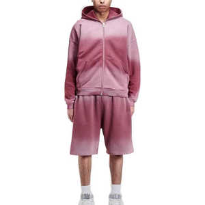 Wholesale Custom Logo Men's Summer Hoodie Shorts <b>Set</b> 100% Cotton Heavyweight Zipper Style Men’s Hoodies & Sweatshirt <b>Sets</b> - Product Image 1