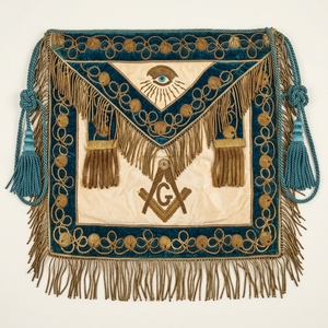 Vintage <b>Light</b> Blue Masonic Apron with Gold Fringe & Embroidered Eye Symbol – Custom Freemason Ceremonial Regalia Accessory - Product Image 1