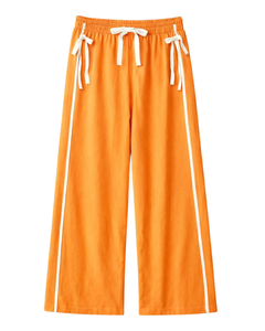 Custom Women Wide Leg Sweatpants Orange Side Stripe High Waist Loose Fit Casual Track Pants <b>Elastic</b> Drawstring Lounge Wear OEM - Product Image 1