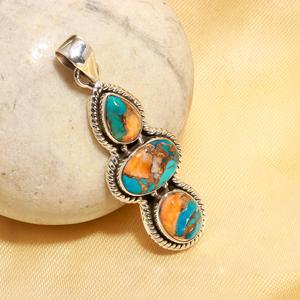 Wholesale Children's Women's Silver Bohemia Fashion Necklace Chain Natural Oyster Turquoise Bezel Pendant Eco-Friendly - Product Image 2