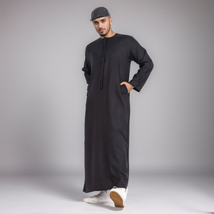 Men Black Polyester Thobe Long Sleeve Ankle Length Sweetheart Neckline Embroidered Breathable Casual Daily Wear Evening Party - Product Image 2