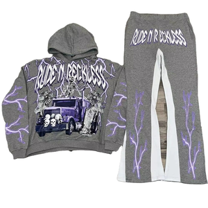 Vêtements de sport personnalisés, ensemble de survêtement en coton, sweat-shirts amples, vêtements de rue, ensemble 2 pièces pour hommes - Product Image 1