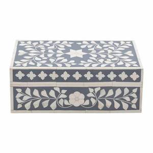 AL MALIK CRAFT Wooden Storage <b>Box</b> Rectangular Gray with White <b>Floral</b> Inlay Pattern for Jewelry Organizers 0-1L Capacity - Product Image 1