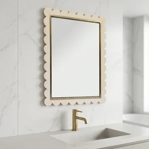 Scalloped Wooden Framed <b>Wall</b> <b>Mirror</b> Handcrafted Decorative Vanity <b>Mirror</b> Modern Bathroom Bedroom Entryway Accent Home Decor - Product Image 3