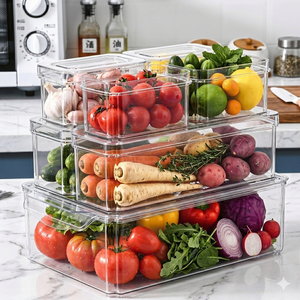 Versatile <b>Clear</b> Storage Bin Set, Stackable Organizers for Refrigerator, Pantry, Bathroom, Closet & Office - Product Image 1