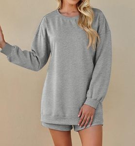 Ensemble de survêtement décontracté deux pièces pour femme 2026 : sweat-shirt et short de sport, tenue d'hiver assortie pour femme - Product Image 2