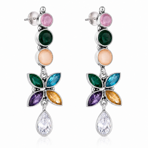Pendientes de Moda con Forma de Campana de Cuarzo Multicolor para Mujer, con Garantía Comercial |   Joyería de Lujo Boho de Plata Oxidada y Latón para Fiestas - Product Image 1