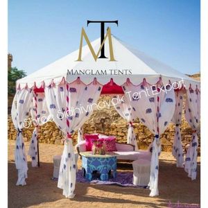 Tente de mariage traditionnelle indienne de luxe en fer forgé pour cérémonie Mehndi et fête sur la plage - Durable, portable, rouge et blanc, 3x6m SSV T JODH-87 - Product Image 3
