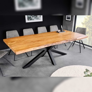 Mesa de comedor Vandana Rustic Essence MAMMUT 200cm, tablero de acacia negro con borde de metal de 5cm - Product Image 1