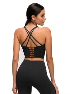 Female Open Back Gym Bra <b>Cross</b> Strap Extended Length Activewear <b>Top</b> Soft Compression Training Garment Manufacturer Apparel - Product Image 3