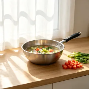 Stainless Steel Saute <b>Pan</b> Round Durable Minimalist Design Hand Wash Only No Coating General Use for Gas and <b>Induction</b> Cooker - Product Image 1
