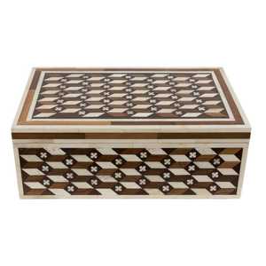 Boîte à bijoux rectangulaire Hs Husnain Crafts avec incrustations, couvercles à motif carré, fermeture à boucle, design gaufré pour le rangement de bijoux à domicile - Product Image 2