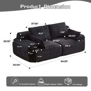 Divano Modulare Moderno a 2 Posti Grande Sezionale Cloud con Memory Foam, Comprimibile e Adatto agli Animali Domestici, per Soggiorno, con Gambe a C - Product Image 3