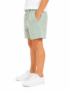Shorts d'été décontractés vert menthe pour garçons, taille élastique, légers, en mélange de coton, avec détail bouton, doux et confortables - Product Image 2