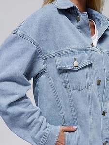 Chaqueta Vaquera de Diseño Moderno 2026, Tela Vaquera Gruesa, Color Azul, Mangas Largas Holgadas, Hombros Caídos, para Mujer - Product Image 2