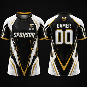 Camiseta de E-Sports Sublimada con Cuello Redondo, Secado Rápido, Poliéster, Unisex, Adulto, Diseño Negro, Blanco y Dorado, Gamer 00 - Product Image 1