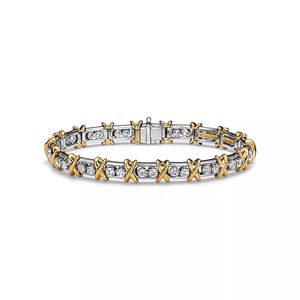 Pulsera de tenis vintage de plata de ley bicolor con corte redondo para mujer - Regalo para fiesta - Product Image 1